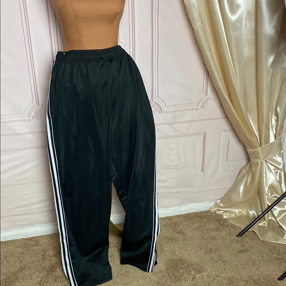 Black Track Pants with White Stripes
